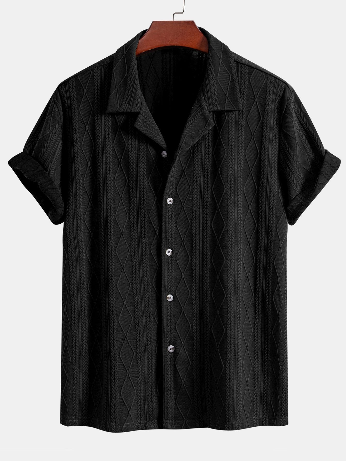 Geometric Rhombus Jacquard Knit Cuban Shirt