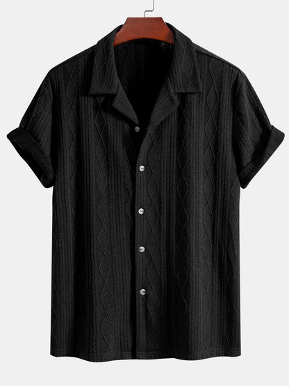 Geometric Rhombus Jacquard Knit Cuban Shirt