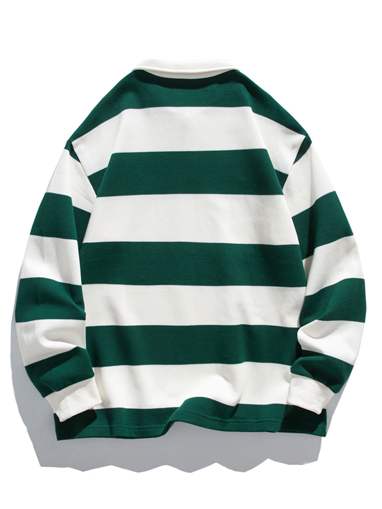 Relaxed Fit Waffle Knit Wide Striped Polo Sweatshirt