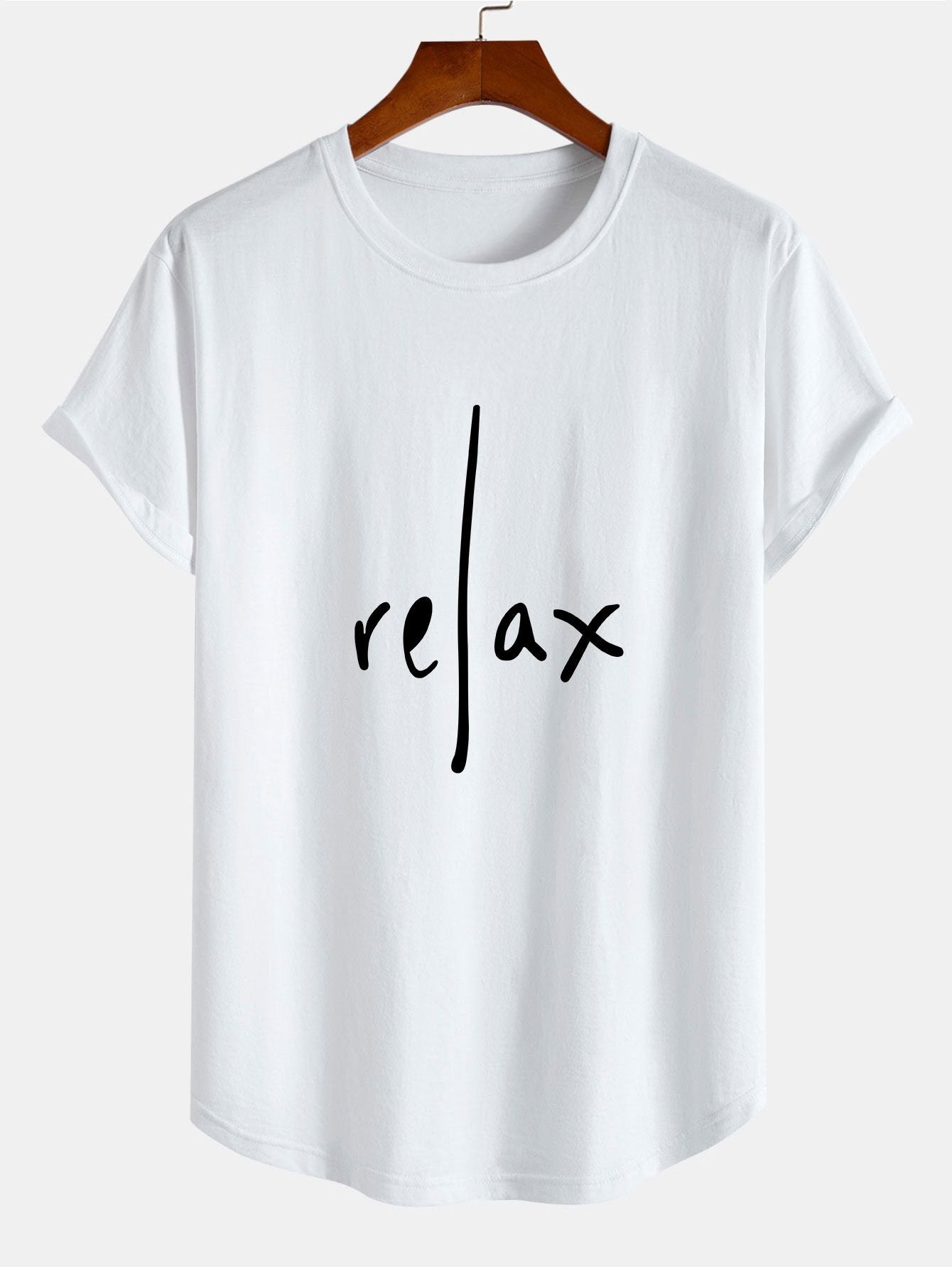 Comfortable Cotton Arc Hem T-Shirt with Relaxed Print