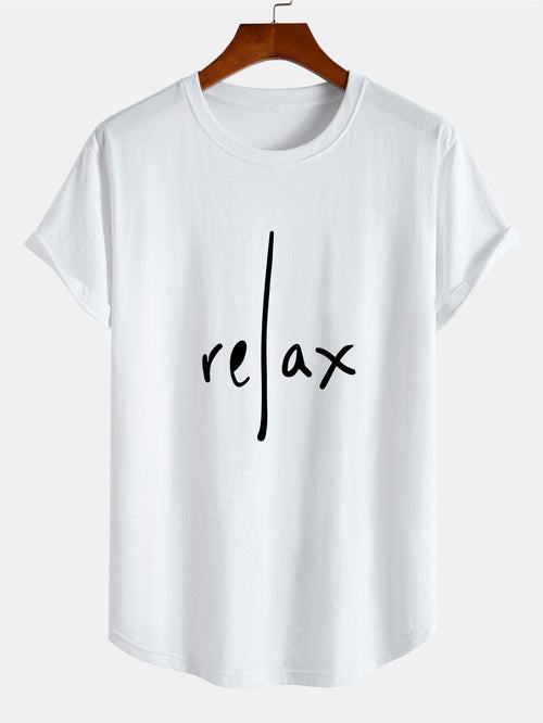 Comfortable Cotton Arc Hem T-Shirt with Relaxed Print