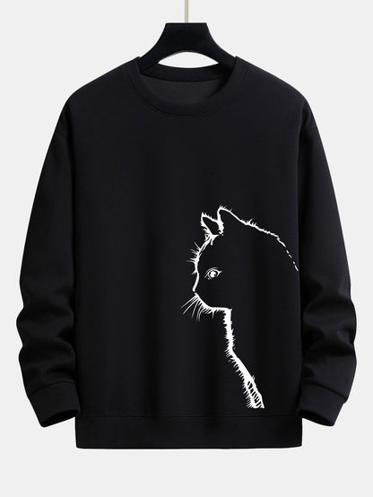 Relaxed Fit Sweatshirt with Cat Silhouette Design