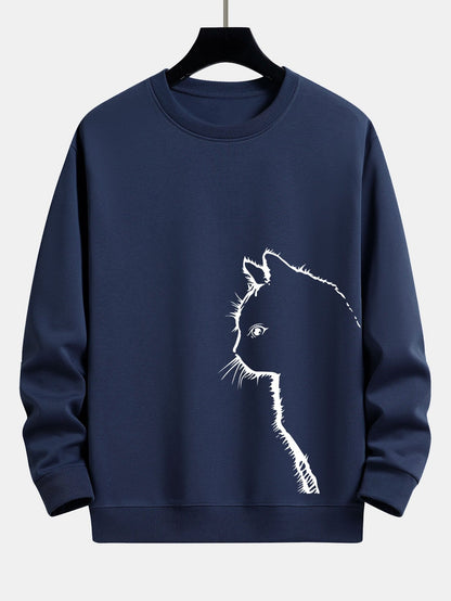 Relaxed Fit Sweatshirt with Cat Silhouette Design