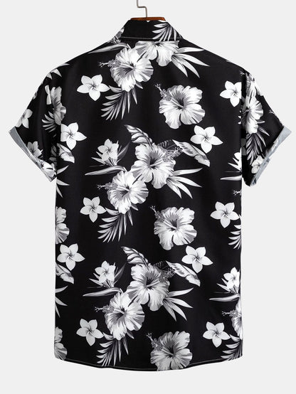 Tropical Floral Button-Up Shirt with Matching Swim Shorts