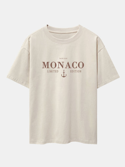 Monaco Oversized T-Shirt with Slogan Print and Drop Shoulder Design