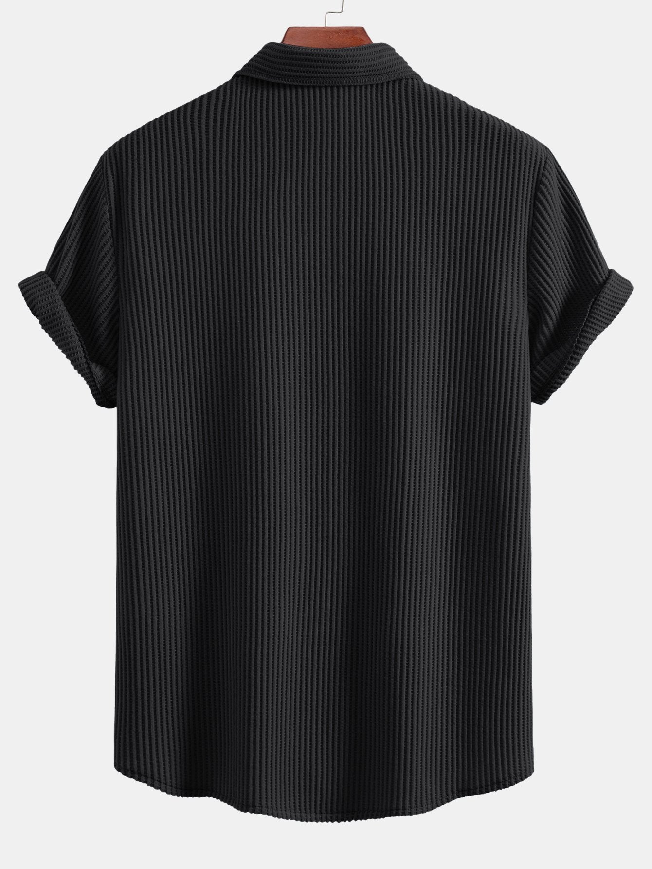 Waffle Button-Up Shirt with Matching Drawstring Waffle Shorts