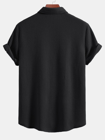 Waffle Button-Up Shirt with Matching Drawstring Waffle Shorts