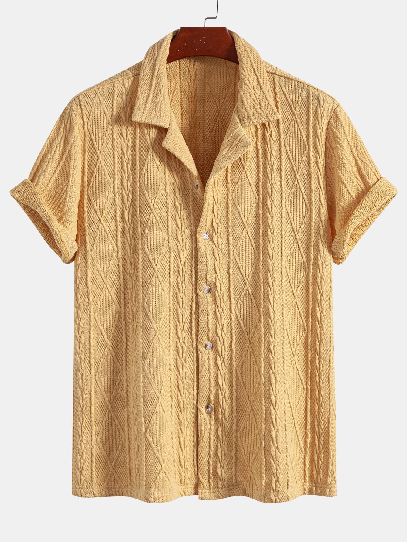 Geometric Knit Cuban Shirt with Straight-Leg Linen Trousers