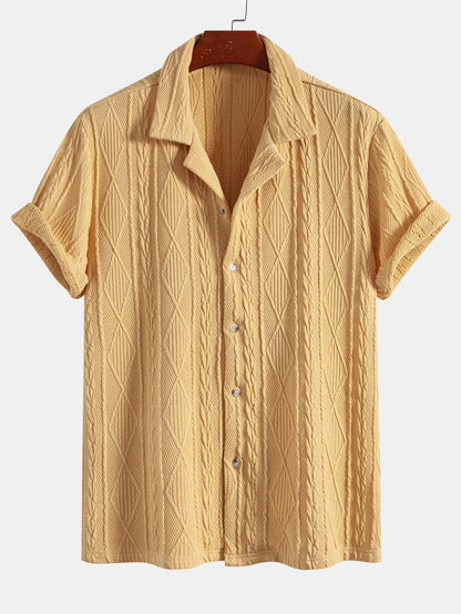 Geometric Knit Cuban Shirt with Straight-Leg Linen Trousers