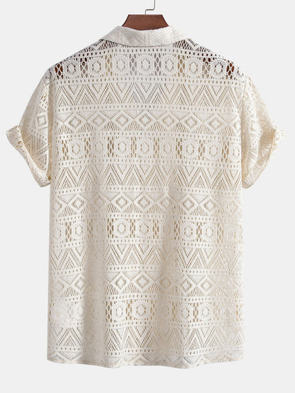 Short Sleeve Cuban Shirt with Geometric Texture