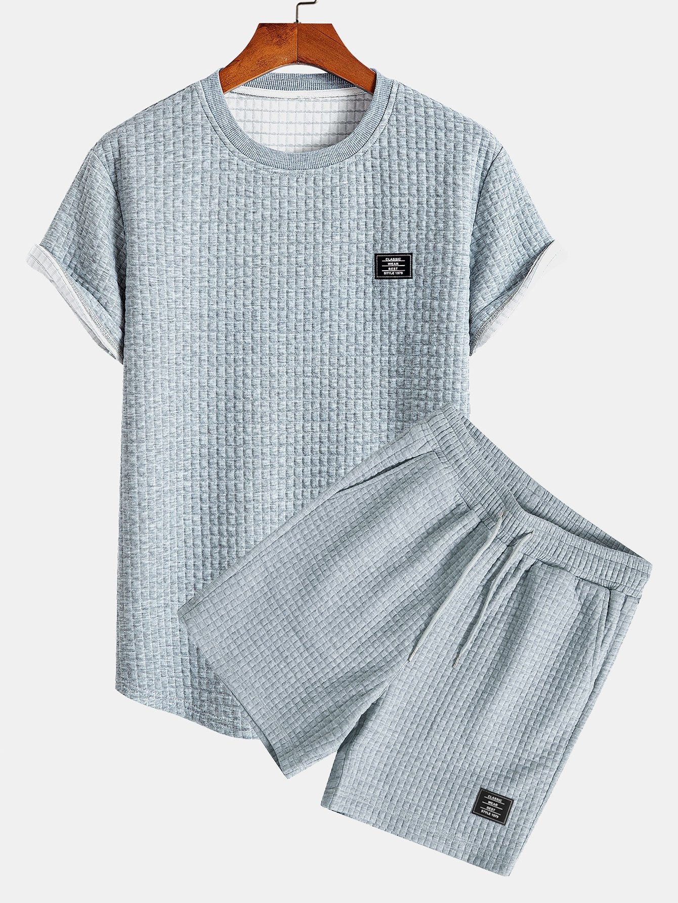 Waffle Knit Short Sleeve T-Shirt with Arc Hem & Matching Shorts