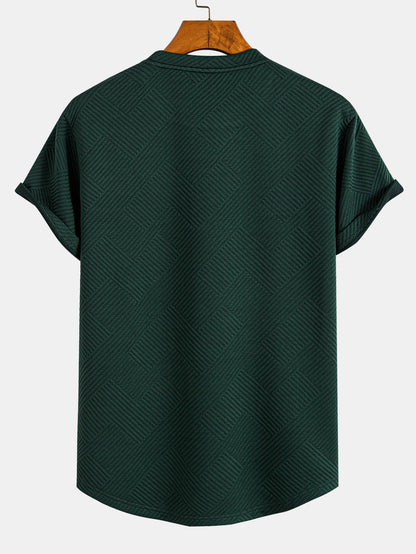 Striped Short Sleeve Jacquard T-Shirt with Arc Hem