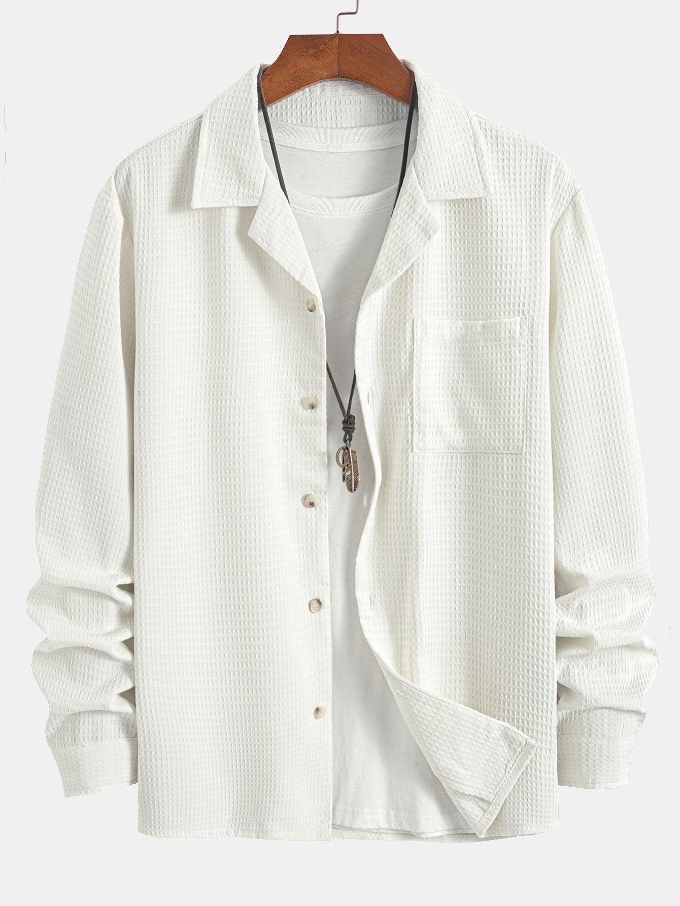 Waffle Knit Long Sleeve Cuban Collar Shirt