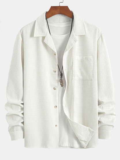 Waffle Knit Long Sleeve Cuban Collar Shirt