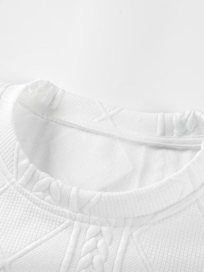 Geometric Jacquard Long Sleeve T-Shirt with Arc Hem