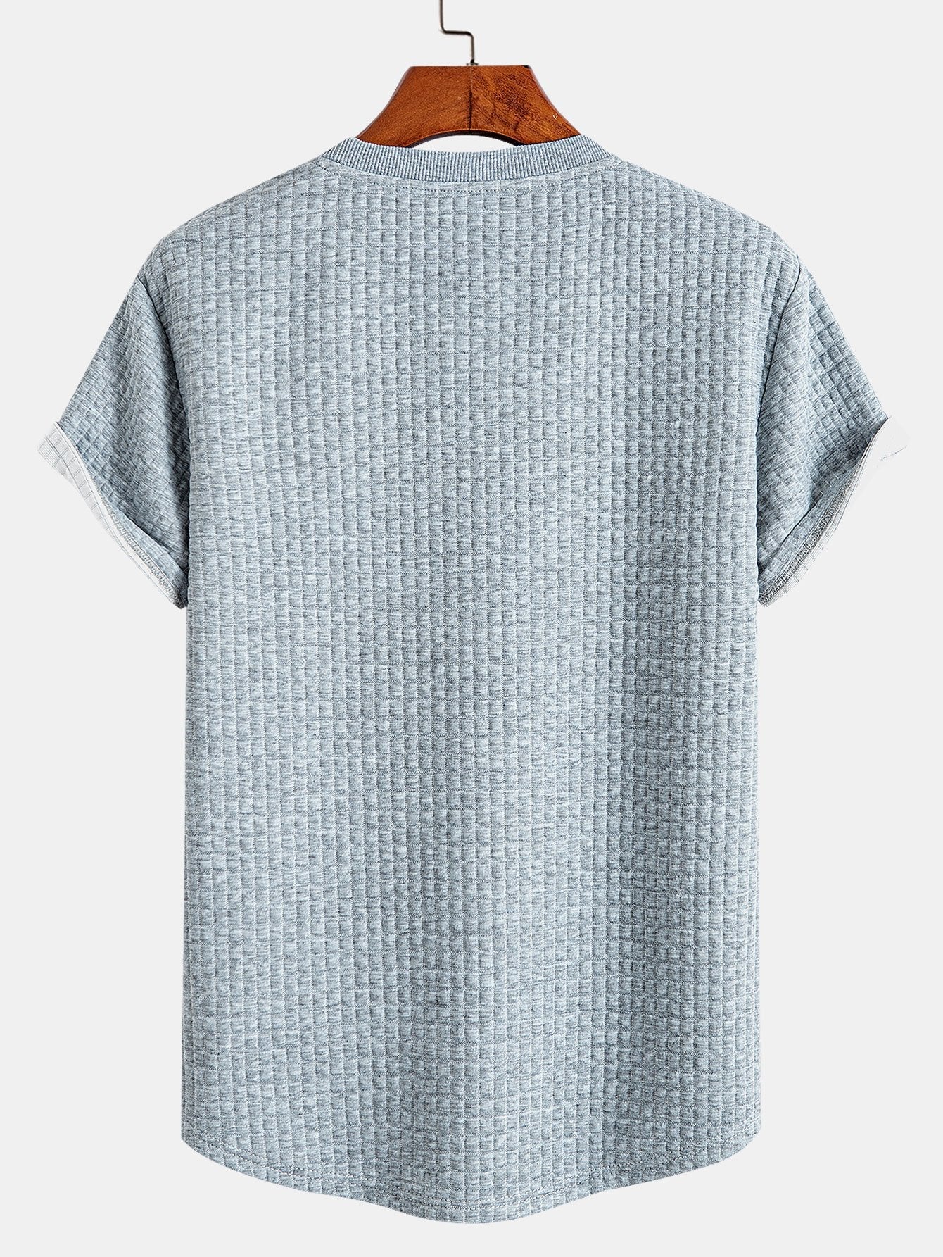 Short Sleeve Waffle Knit T-Shirt with Arc Hem
