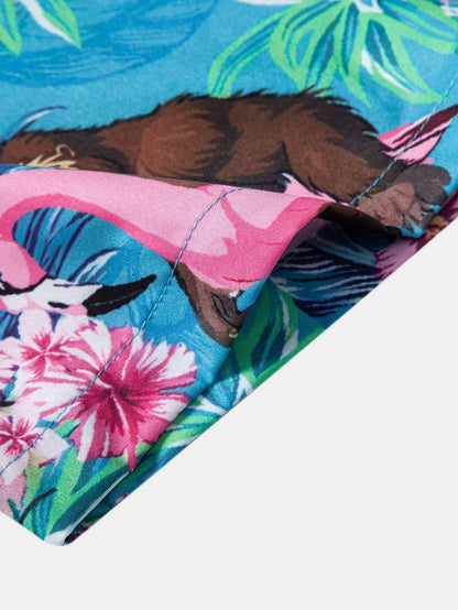 Tropical Print Button-Up Shirt & Swim Shorts Featuring Orangutans