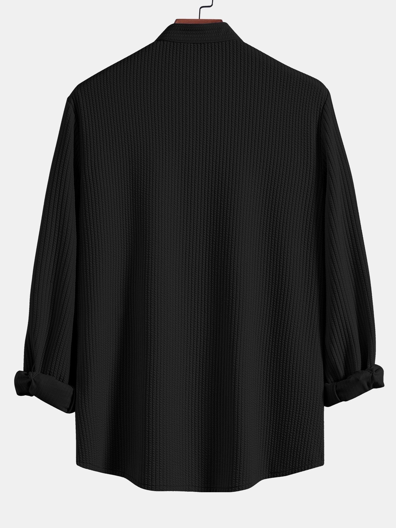 Ribbed Stand Collar Shirt with Long Sleeve and Muscle Fit