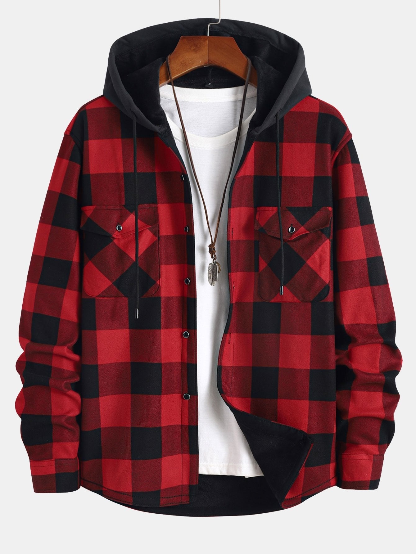 Fleece-Lined Flannel Hooded Shirt