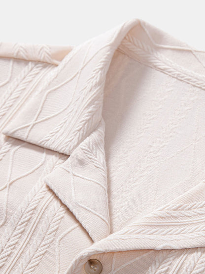 Jacquard Cuban Shirt with Knitted Geometric Rhombus Design