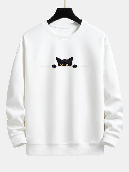 Relaxed Fit Sweatshirt with Black Cat Print