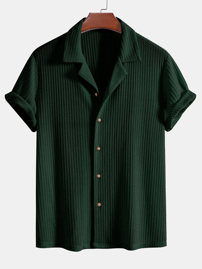 Short Sleeve Waffle Knit Cuban Shirt
