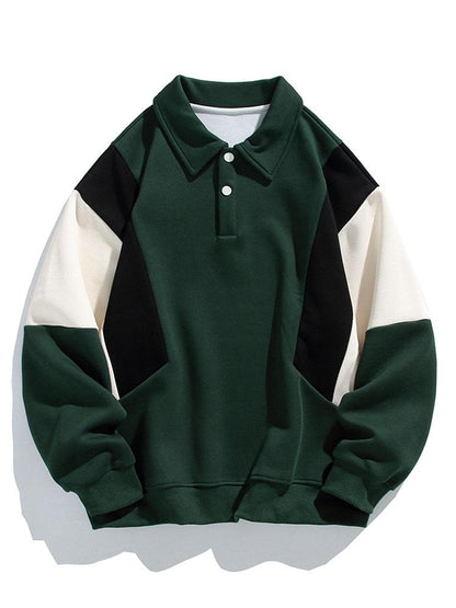 Color Block Polo Sweatshirt with Relaxed Fit