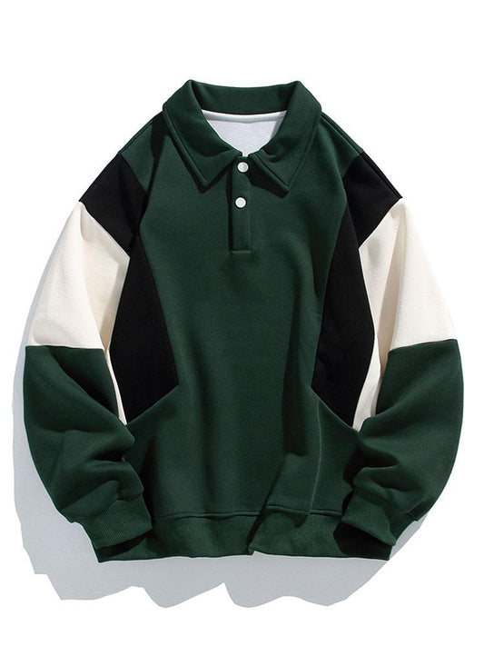 Color Block Polo Sweatshirt with Relaxed Fit