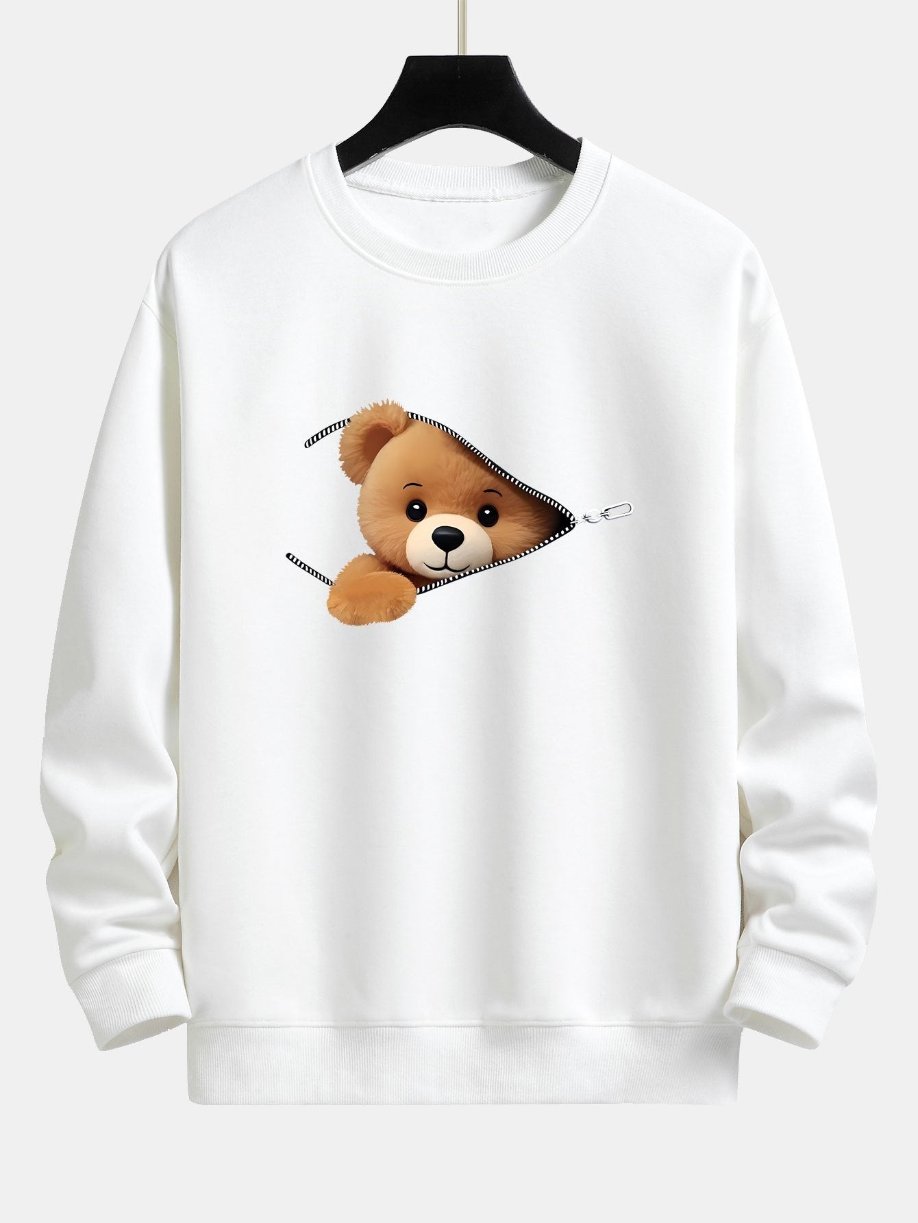 Relaxed Fit Sweatshirt with Zipper and Bear Print