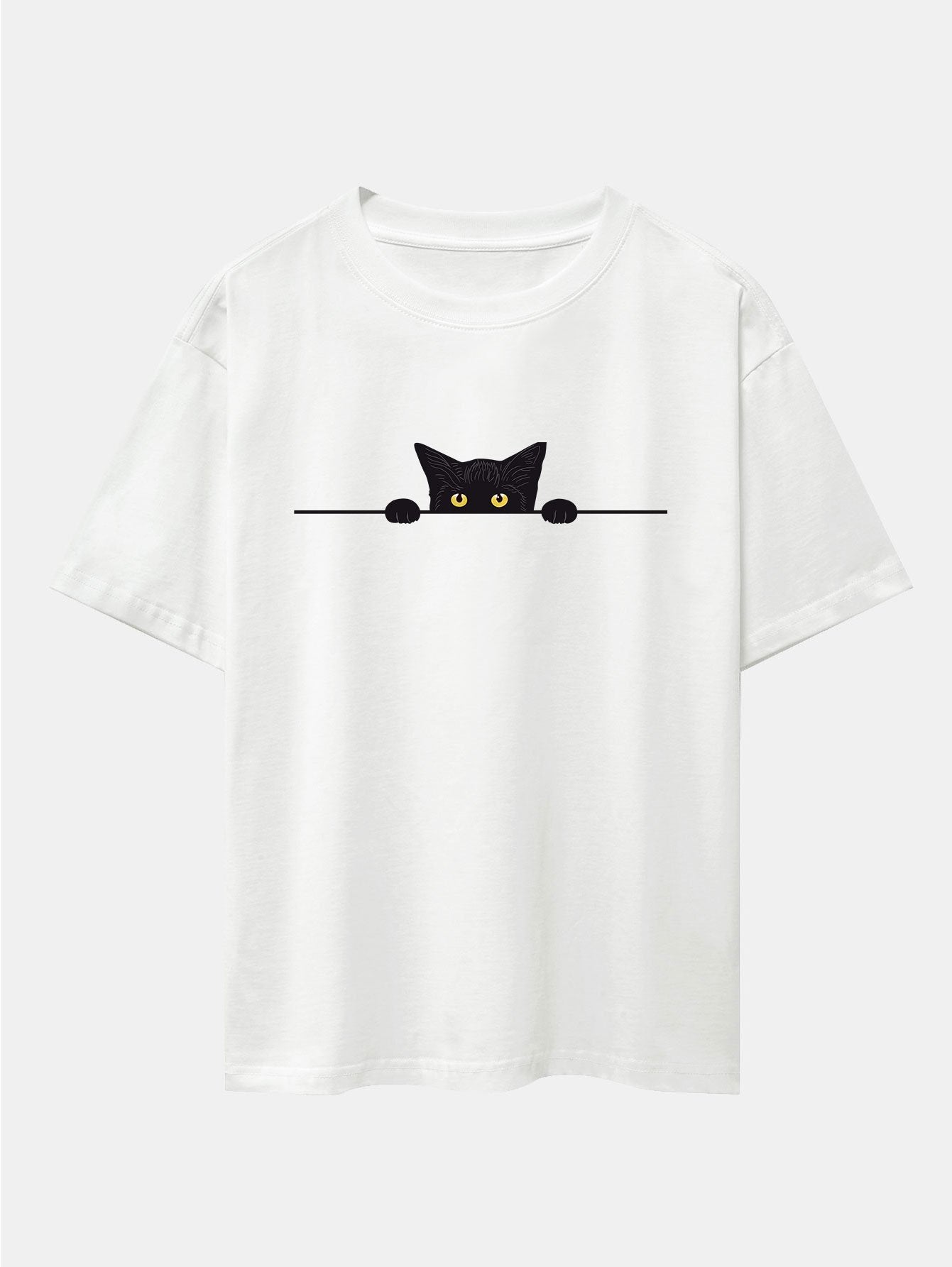 Oversized Drop Shoulder T-Shirt with Black Cat Print