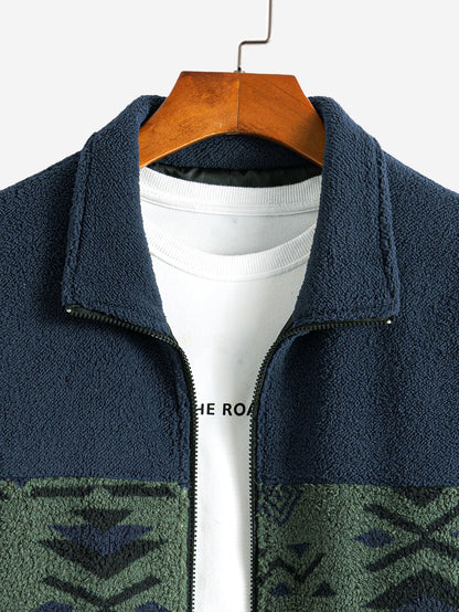 Aztec Patterned Patchwork Teddy Fleece Jacket