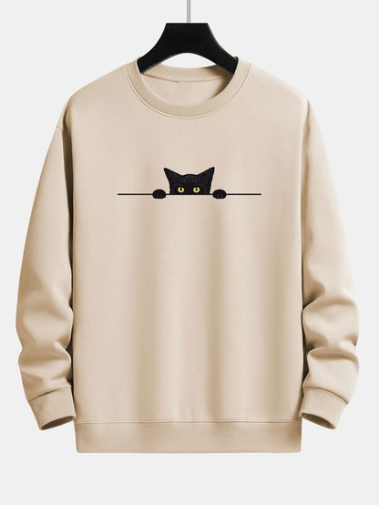 Relaxed Fit Sweatshirt with Black Cat Print