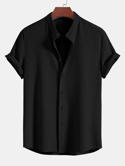 Ribbed Stand Collar Shirt with Muscle Fit