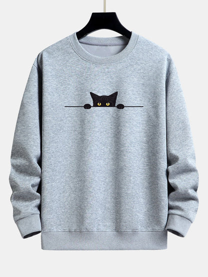Relaxed Fit Sweatshirt with Black Cat Print