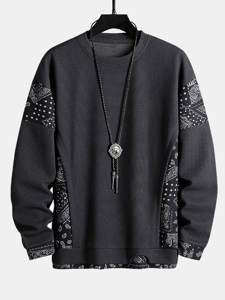 Paisley Patterned Waffle Knit Sweatshirt