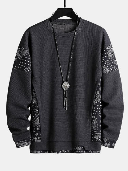 Paisley Patterned Waffle Knit Sweatshirt