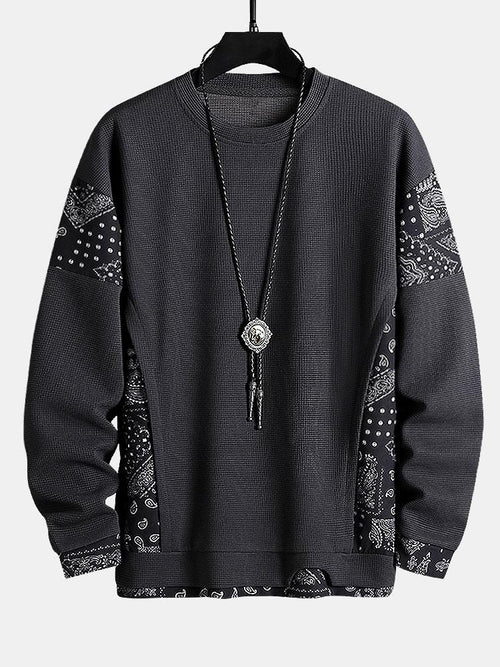 Paisley Patterned Waffle Knit Sweatshirt