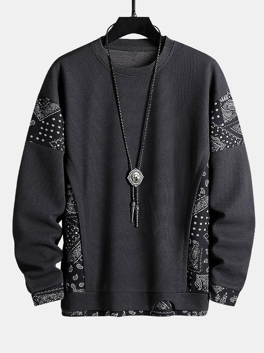 Paisley Patterned Waffle Knit Sweatshirt