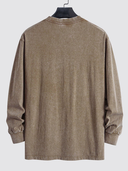 Relaxed Fit Long Sleeve Distressed Wash T-Shirt