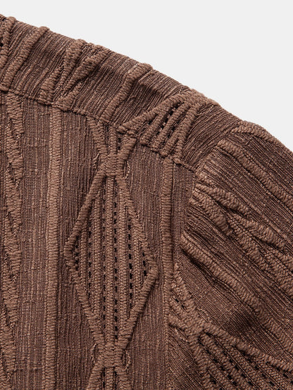 Geometric Jacquard Cuban Collar Shirt with Linen Drawstring Shorts