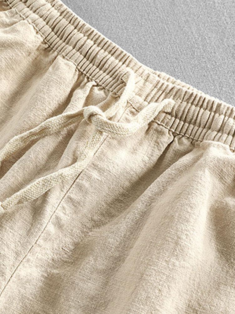 Drawstring Shorts in Linen-Cotton Blend