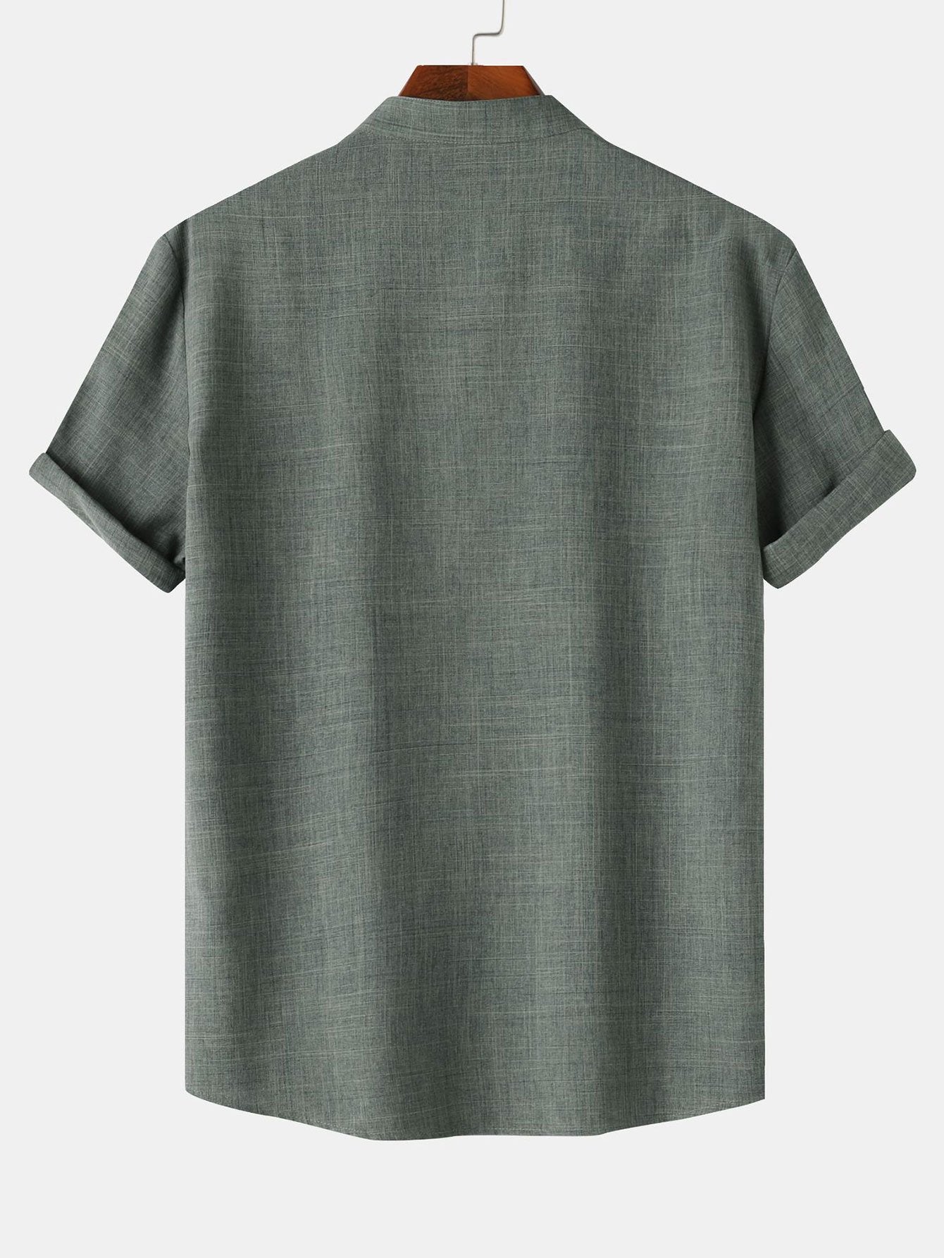 Short Sleeve Henley Shirt with Linen Texture