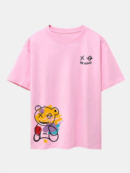 Oversized Drop Shoulder T-Shirt with Graffiti Bear Print