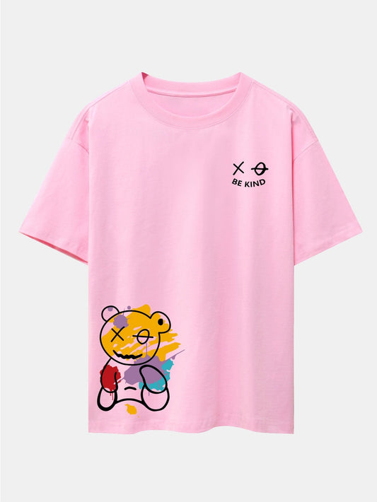 Oversized Drop Shoulder T-Shirt with Graffiti Bear Print