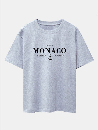 Monaco Oversized T-Shirt with Slogan Print and Drop Shoulder Design