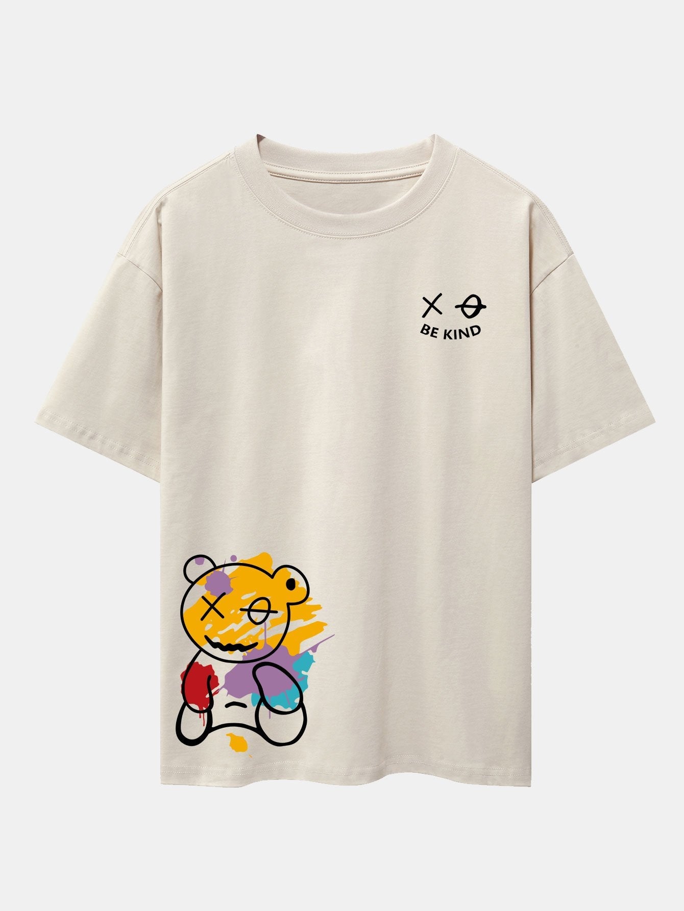 Oversized Drop Shoulder T-Shirt with Graffiti Bear Print