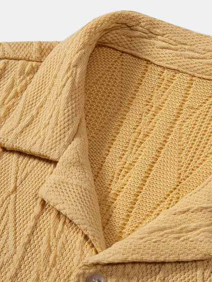 Geometric Knit Cuban Shirt with Straight-Leg Linen Trousers