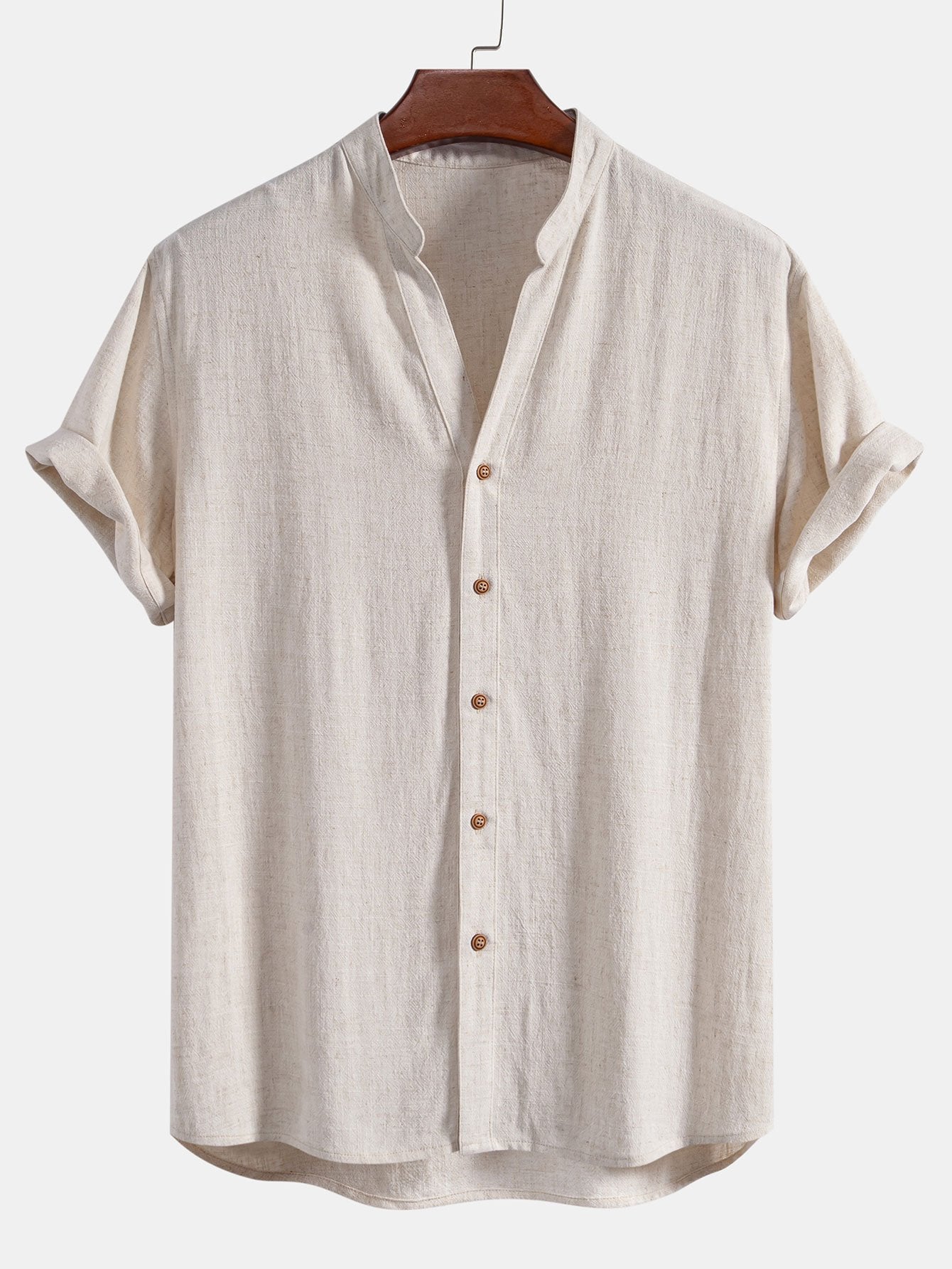 V-Neck Linen-Rayon Blend Top with Straight Leg Linen Trousers