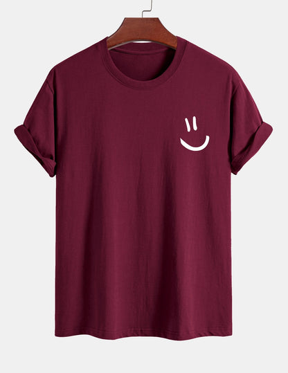 Classic Fit Cotton T-Shirt with Smiley Face Print