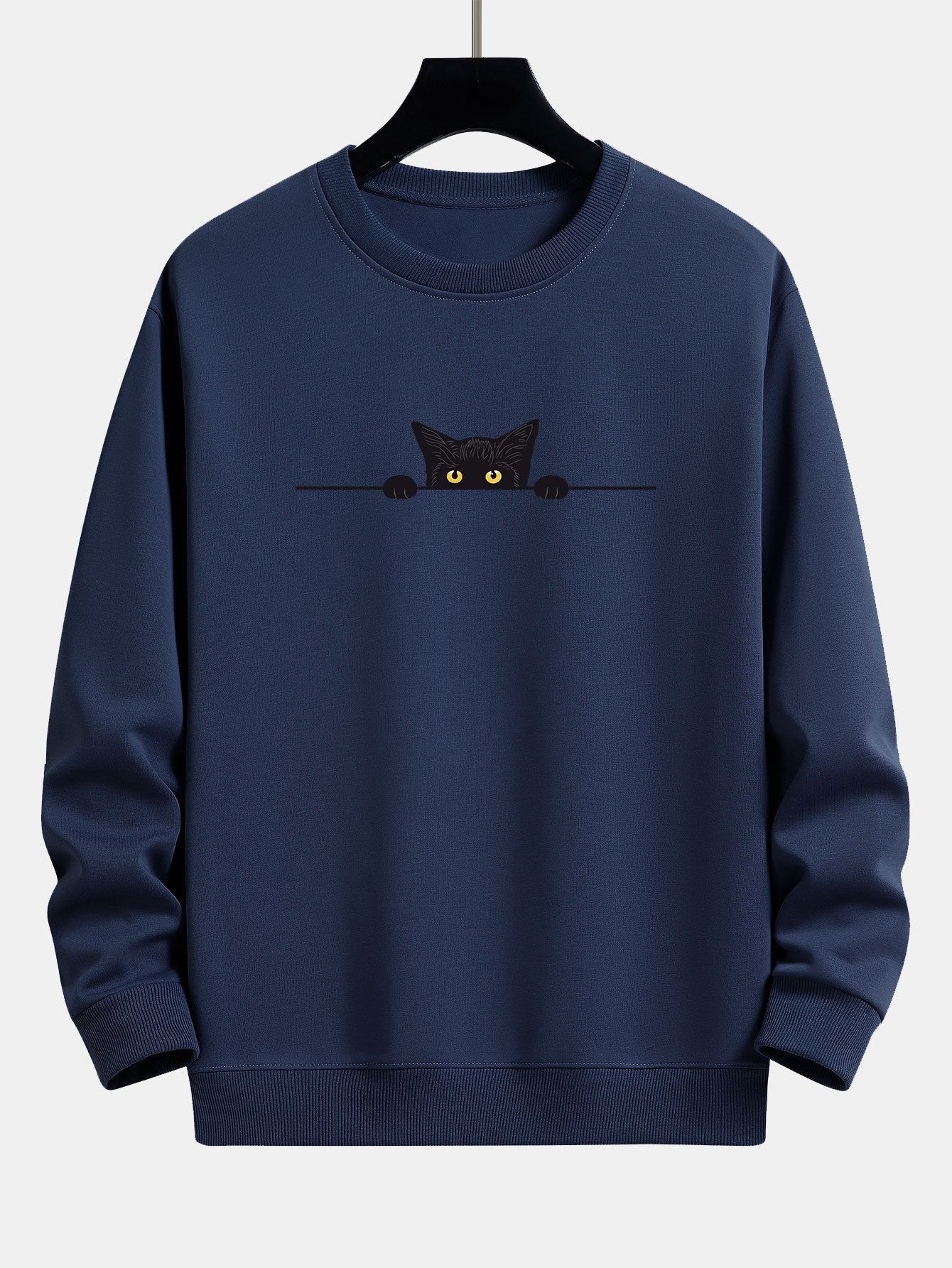 Relaxed Fit Sweatshirt with Black Cat Design